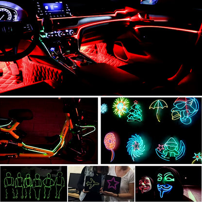 Transform Your Car with Vibrant EL Wiring Neon Strip Lights - Flexible LED Ambient Lighting for Parties and Daily Drives!